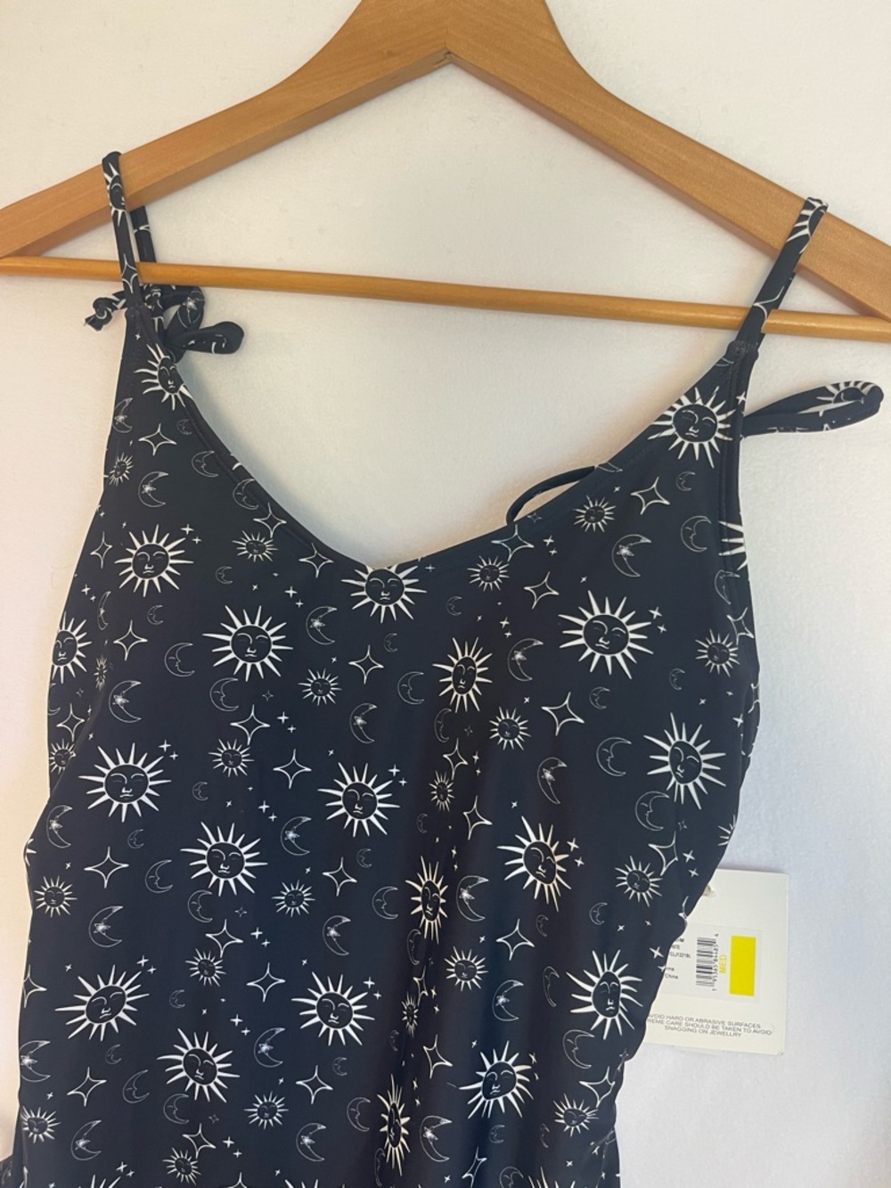Black One Piece Swimsuit M Sun Moon Stars Whimsigoth Adj Straps Soft Cups NWT - Picture 9 of 14